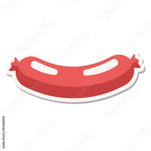 A Red Sausage Link With A Slight Curve And White Highlights On A Plain Background With A Subtle Shadow Creating A 3D Effect