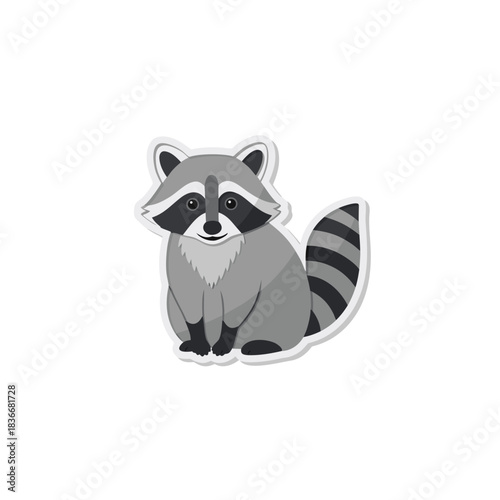 Adorable Cartoon Raccoon Sitting with Black and White Striped Tail and Masked Face on a Transparent Background