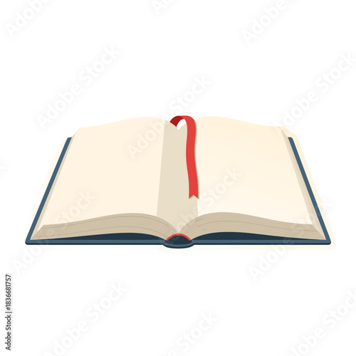 An Open Blank Book With Cream Colored Pages and a Red Bookmark Resting Flat on a Simple Background