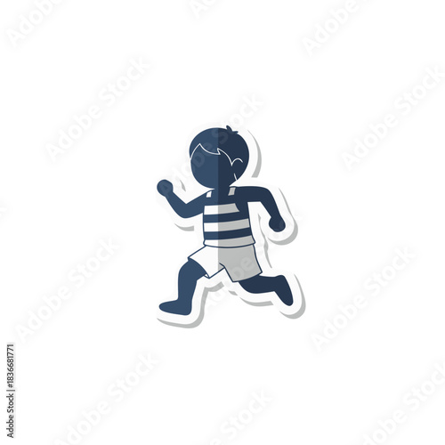 Athletic Figure In Striped Shirt And Shorts Running With Motion Blur Isolated On Black Background And White Border