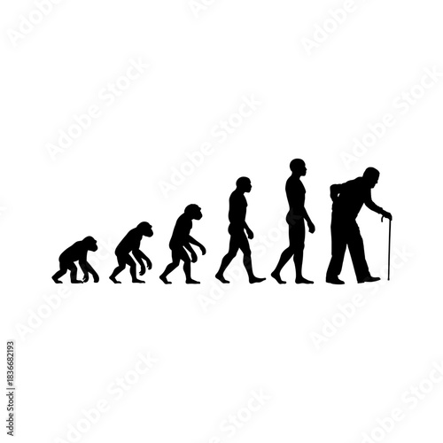 A visual metaphor depicts human evolution from primate to old age, offering a thought-provoking concept. vector illustration