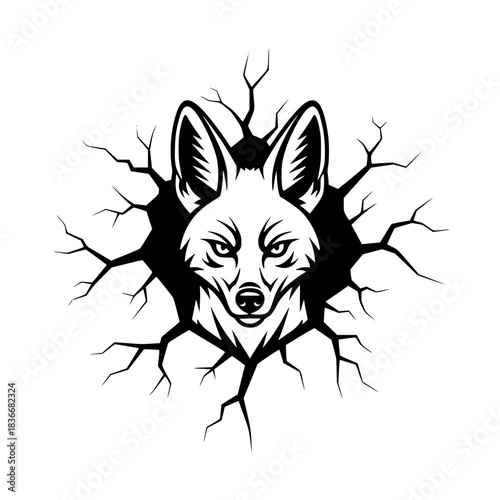 A striking illustration captures the essence of a cunning fox breaking through a cracked surface, emphasizing the animal's stealthy nature and primal strength.