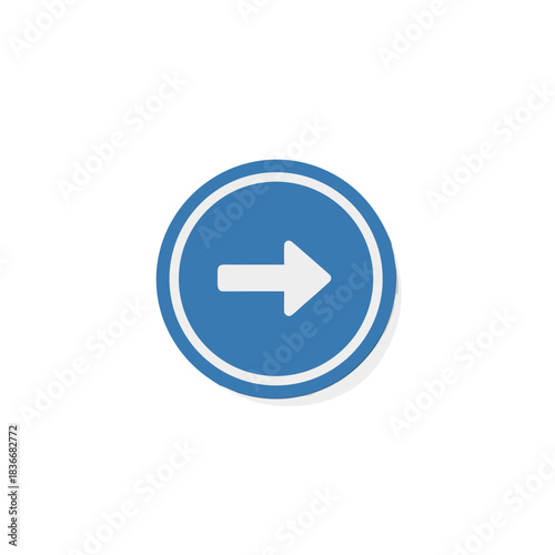 Blue Circular Road Sign with White Arrow Pointing to the Right Against a Black Background