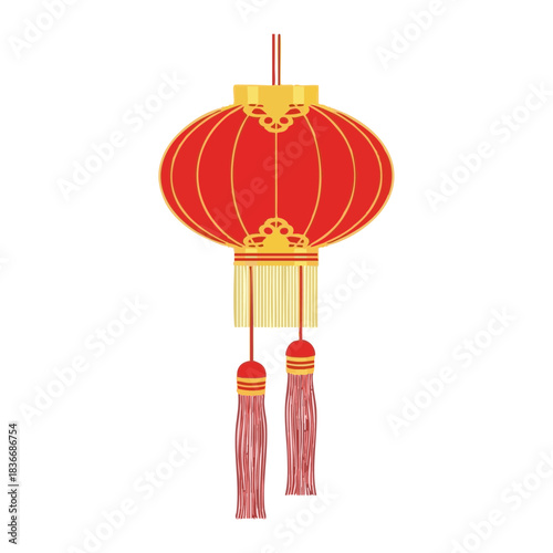 Red lantern with tassels hanging for Lunar New Year celebration  