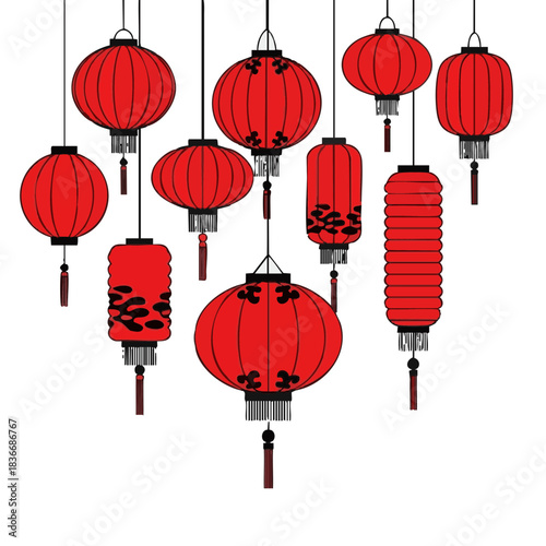 Red lanterns hanging for Lunar New Year celebration concept  