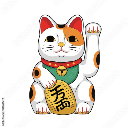 Lucky cat figurine waving with raised paw symbolizing Lunar New Year  