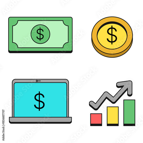 Simple Flat Style Money and Growth Concept with Dollar Symbol Finance Icon