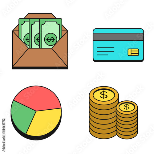 Modern Line Art Financial Assets and Business Element Illustration