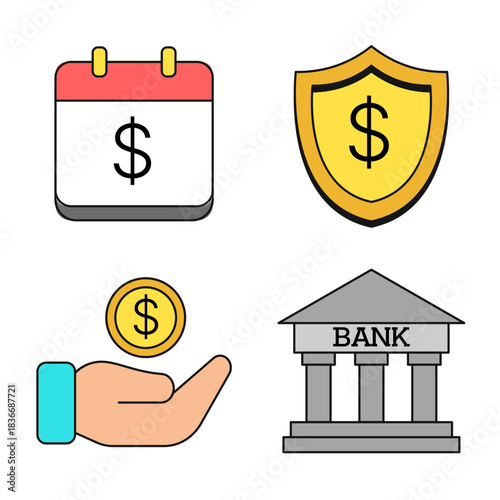 Modern Flat Style Finance and Money Icons Set Design Illustration