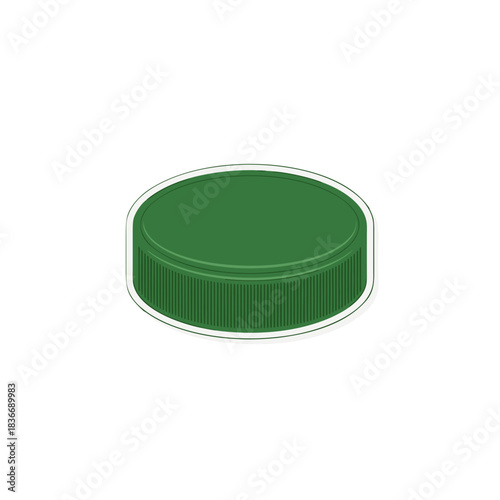 Dark Green Plastic Bottle Cap with Ribbed Texture and White Outline on Black Background Minimalist Design