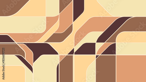 Abstract vector geometric background presenting a unique and creative design using interlocking curves and smooth rounded blocks in a modern earth-tone palette. Ideal for digital projects.