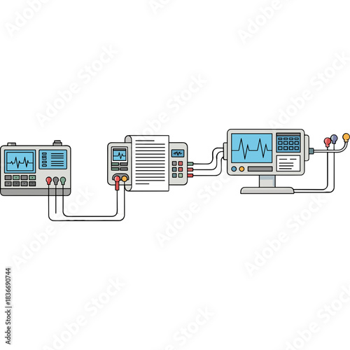 Medical Monitoring Devices Displaying Vital Signs and Data With Clean Lines and Minimalist Design On Black Background