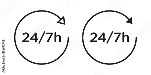 24 7 icons for web design set in black stroke and solid style. EPS10