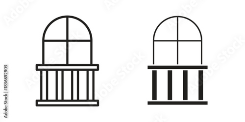 Balcony icons for web design set in black stroke and solid style. EPS10
