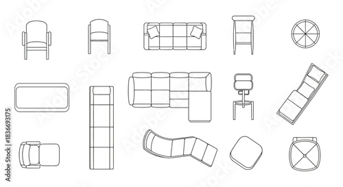 furniture layout a variety of seating arrangements  tables perfect for interior design plans  architectural drawings showcasing space planning  furniture placement