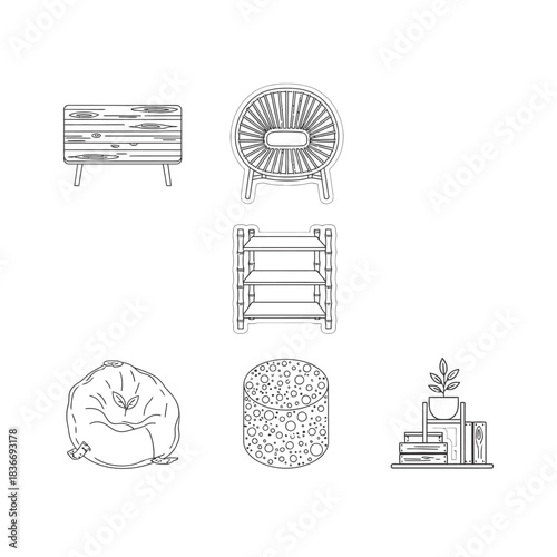 furniture illustration comfy seat shelf stool for room decor creating cozy living space perfect for interior design blog articles or magazines.