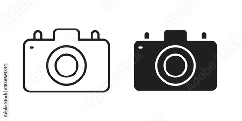 Camera icons for web design set in black stroke and solid style. EPS10