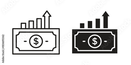 capital gain icons for web design set in black stroke and solid style. EPS10