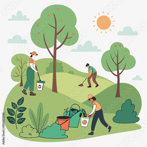 Green jobs set with nature friendly and sustainable work tiny person collection. Elements with ecological professional tasks and occupation with organic or environmental tasks vector illustration