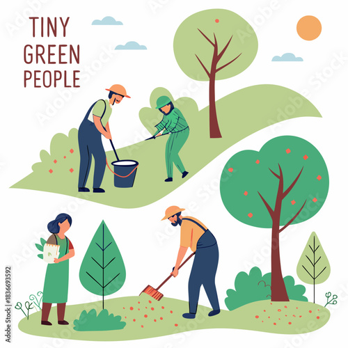 Green jobs set with nature friendly and sustainable work tiny person collection. Elements with ecological professional tasks and occupation with organic or environmental tasks vector illustration
