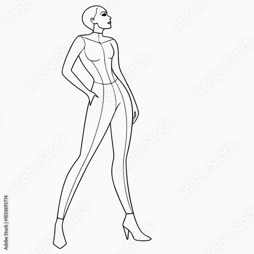 Female body mannequin. Template for fashion sketch ideas of women's clothing. Fashion design. Luxury outline vector illustration set