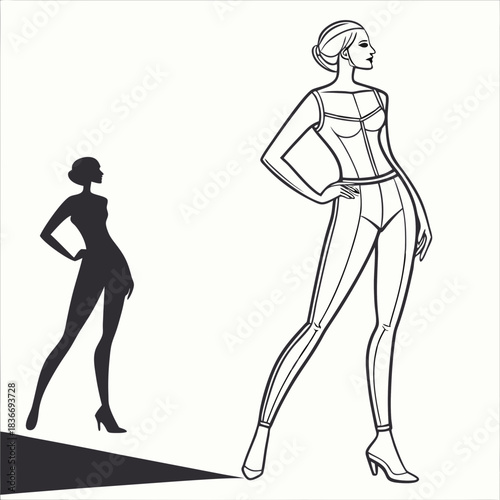 Female body mannequin. Template for fashion sketch ideas of women's clothing. Fashion design. Luxury outline vector illustration set