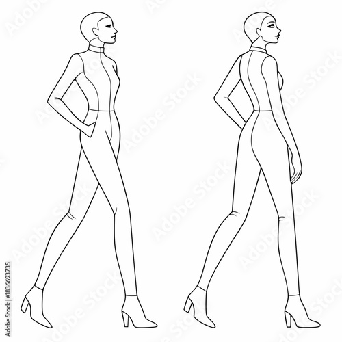 Female body mannequin. Template for fashion sketch ideas of women's clothing. Fashion design. Luxury outline vector illustration set