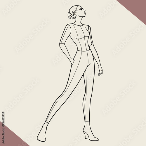 Female body mannequin. Template for fashion sketch ideas of women's clothing. Fashion design. Luxury outline vector illustration set