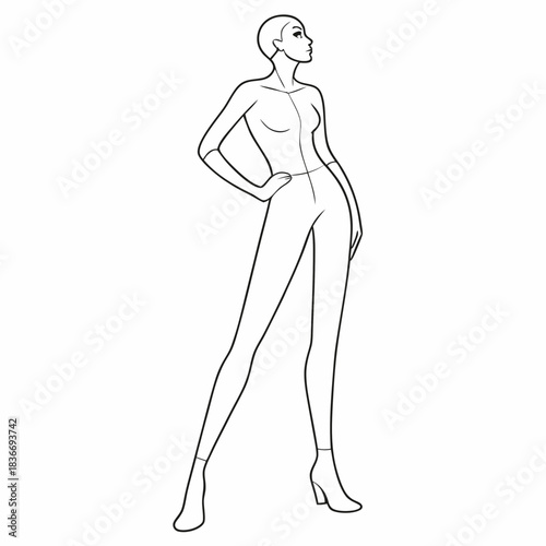 Female body mannequin. Template for fashion sketch ideas of women's clothing. Fashion design. Luxury outline vector illustration set