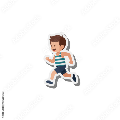 Energetic Young Boy With Brown Hair Wearing A Blue And White Striped Tank Top And Dark Blue Shorts Running Joyfully On A Transparent Background With Motion Blur Effect