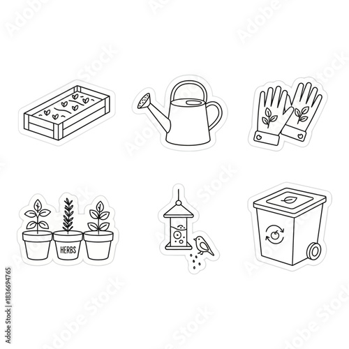 gardening sticker set garden tools and compost bin drawing perfect for eco-friendly lifestyle blogs promoting sustainable living  green practices.