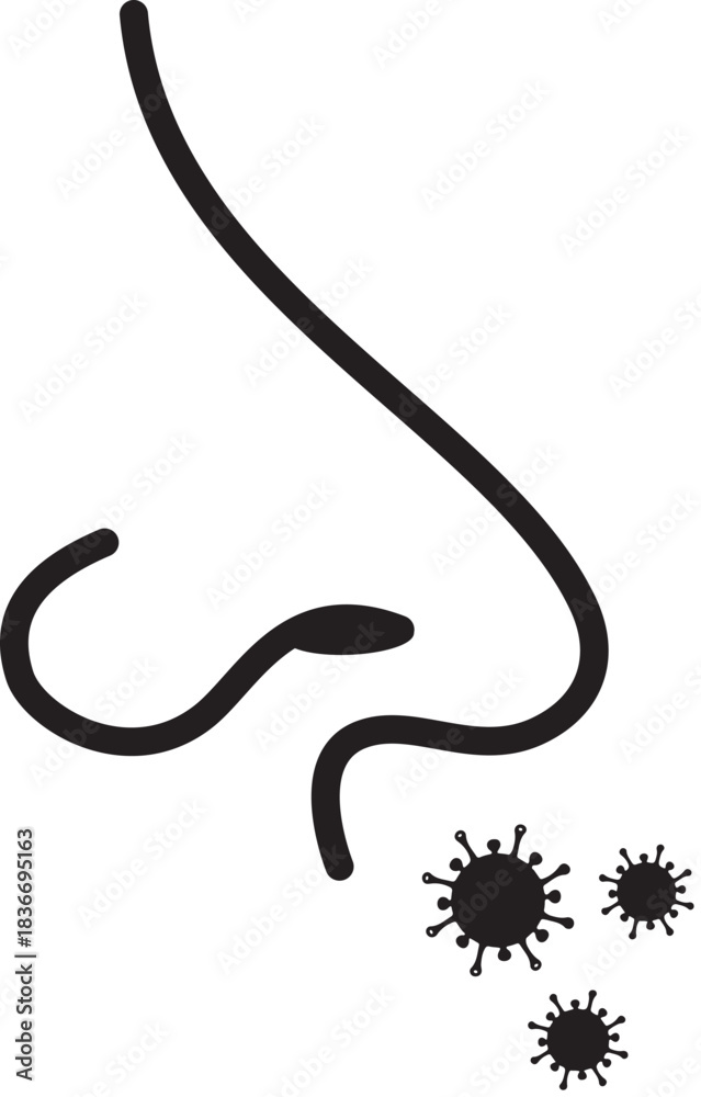 Obraz premium Nasal Infection Concept: An illustrative depiction of a nose with virus icons, symbolizing the concept of a nasal infection, emphasizing health and healthcare.