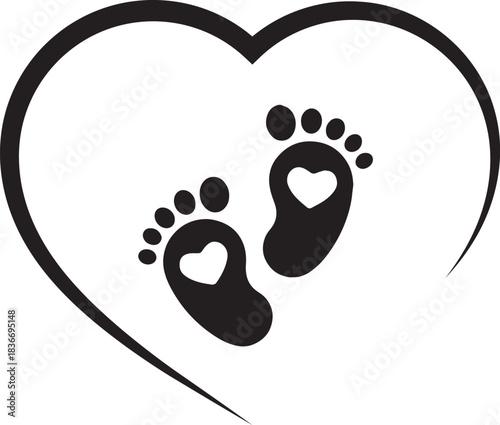 Delicate Footprints in Loving Embrace: A heartwarming symbol of new beginnings and unconditional love, baby footprints nestled within a heart.
