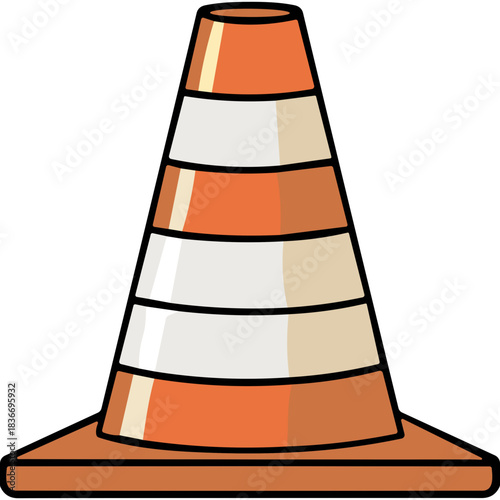 Orange and White striped traffic cone on a solid black background symbolizing construction and safety regulations a warning sign for road maintenance and traffic management clear object illustration