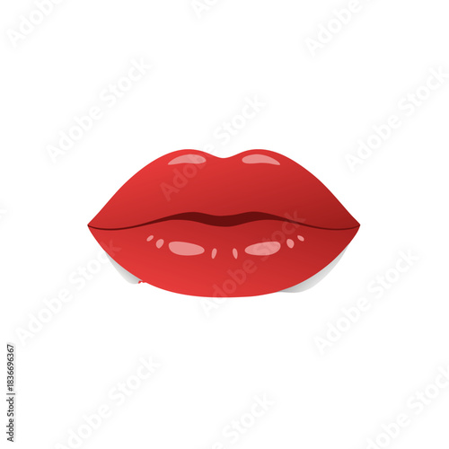 Glossy Vibrant Red Lips with a Subtle White Outline on a Black Background Expressing Sensuality and Allure