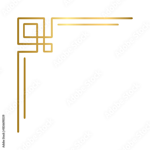 Golden geometric corner border doodle.  Vintage decorative angle frame, Wedding design elements, decoration. Hand drawn vector illustration isolated on a transparent background