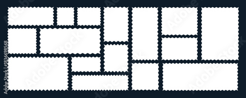 Zigzag note paper and torn frame with irregular. Squares and rectangles shapes. White blank sheet for notes or memo