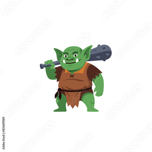 Green Goblin Creature with Club on Shoulder Pixel Art Style Illustration Fantasy Character