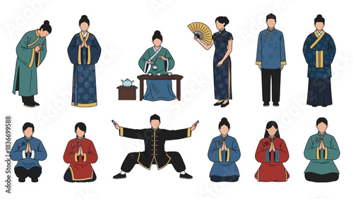 Celebrate Chinese culture with diverse characters in traditional clothing, perfect for promoting cultural events, educational programs, or global awareness campaigns