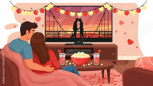 Romantic Couple Watching Movie at Home Cozy Date Night