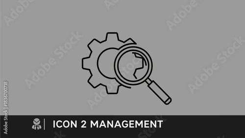Illustration of a gear and magnifying glass representing business management and analysis