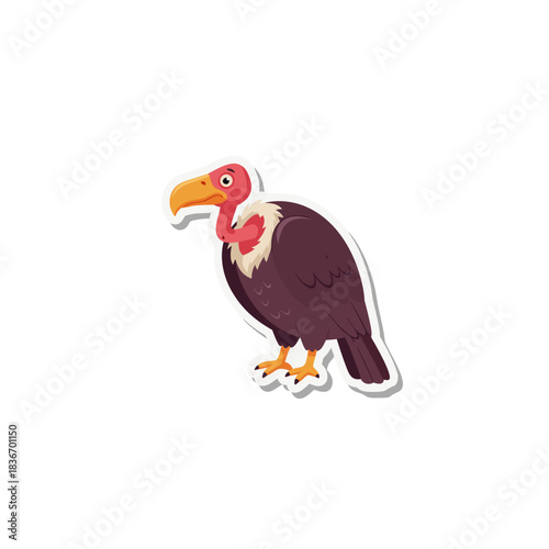 Illustration Of A Vulture Bird With Red Neck And Yellow Beak Standing On Its Yellow Feet Isolated On A Black Background
