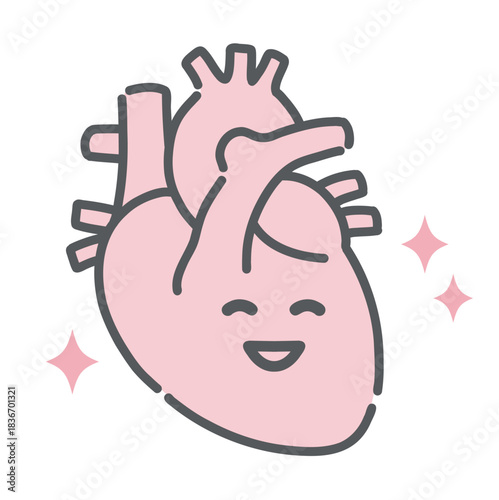 健康で元気な心臓のキャラクターイラスト（正常・循環器）