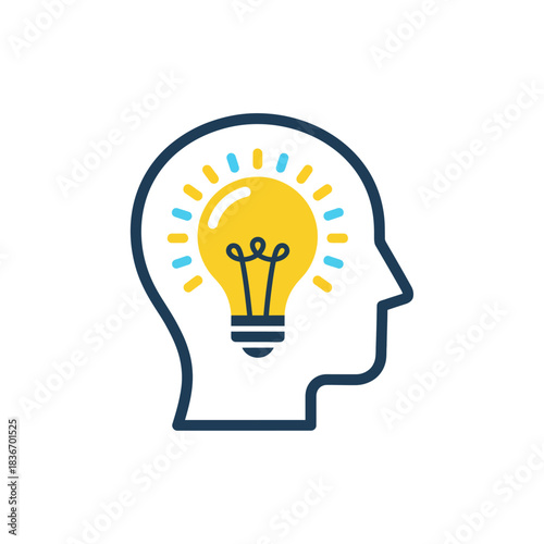 Idea generation in mind light bulb illuminates creative thinking promoting innovation and brainstorming for business presentations and educational resources.