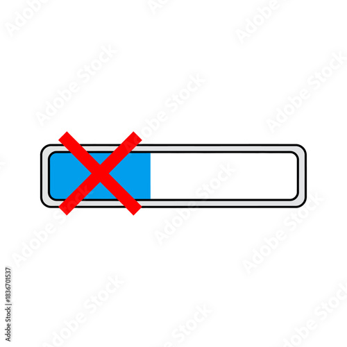 Incomplete process bar with a red cross concept for error messages websites or software interfaces with problem alerts and technical issues.