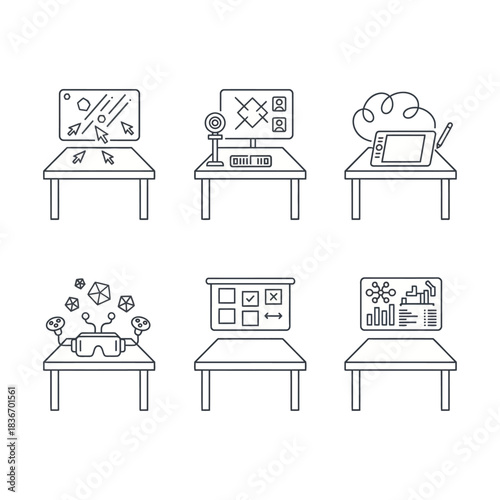 innovative technology on desks virtual reality headsets interactive displays data analysis tools for digital transformation  ai applications