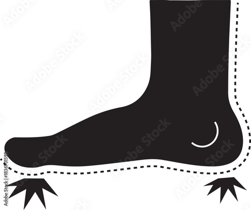 Foot with Heel Spur Silhouette: A precise, illustrative depiction of a foot affected by heel spurs, showcasing the anatomical detail and condition. 