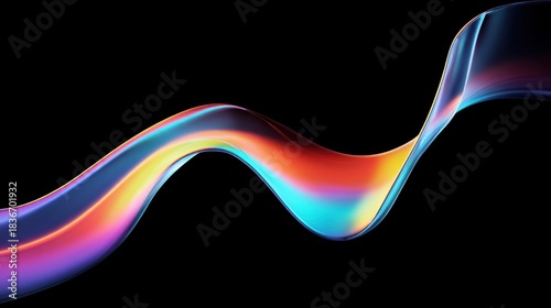 A colorful wave flows smoothly across a dark background with bright lines creating visual interest. The design showcases dynamic movement and vivid colors.