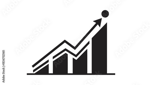 A rising bar chart graphic depicting business growth and financial success with an upward trend line and a final point indicating achievement