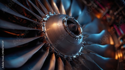 Close view of a jet engine showing detailed turbine and blades inside an aircraft